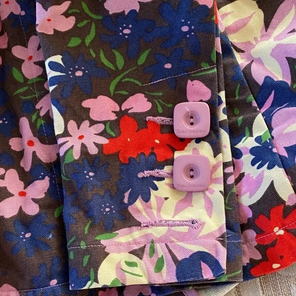 Tara Jarmon for Target Floral Trench Jacket (S) Pink Navy Cotton Statement Coat - Picture 3 of 15